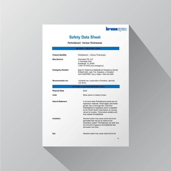 Particleboard Material Safety Datasheet